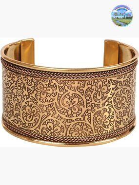 Handcrafted Broad Cuff Bracelet Copper Brass 14K Metal Stamp No Clasp Easy Slip